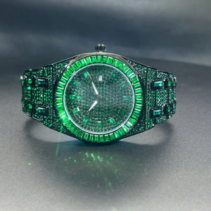 Bust Down Green Emerald Baguette Watch - Different Drips