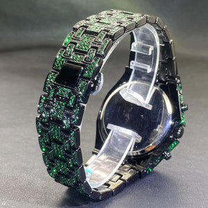 Fully Iced Green Arabic Numeral Watch - Different Drips