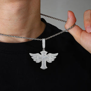 S925 Moissanite Baguette Winged Cross Pendant - Different Drips