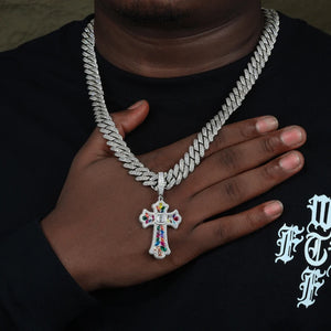 Moissanite Rainbow Budded Cross Pendant - Different Drips