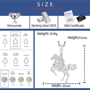 925 Sterling Silver Iced Out Moissanite War Horse Pendant - Different Drips