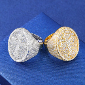 S925 Baguette Moissanite Diamond Cross Signet Ring - Different Drips