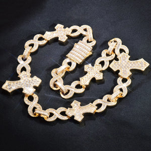 15mm Baguette Cross Stationed Infinity Link Chain - Different Drips