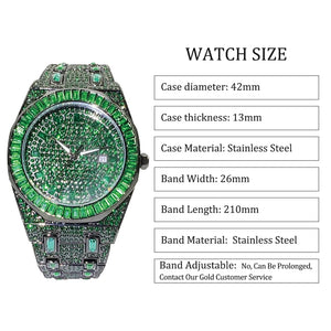 Bust Down Green Emerald Baguette Watch - Different Drips