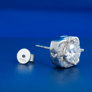 S925 Moissanite Diamond Cushion Halo Stud Earrings - Different Drips