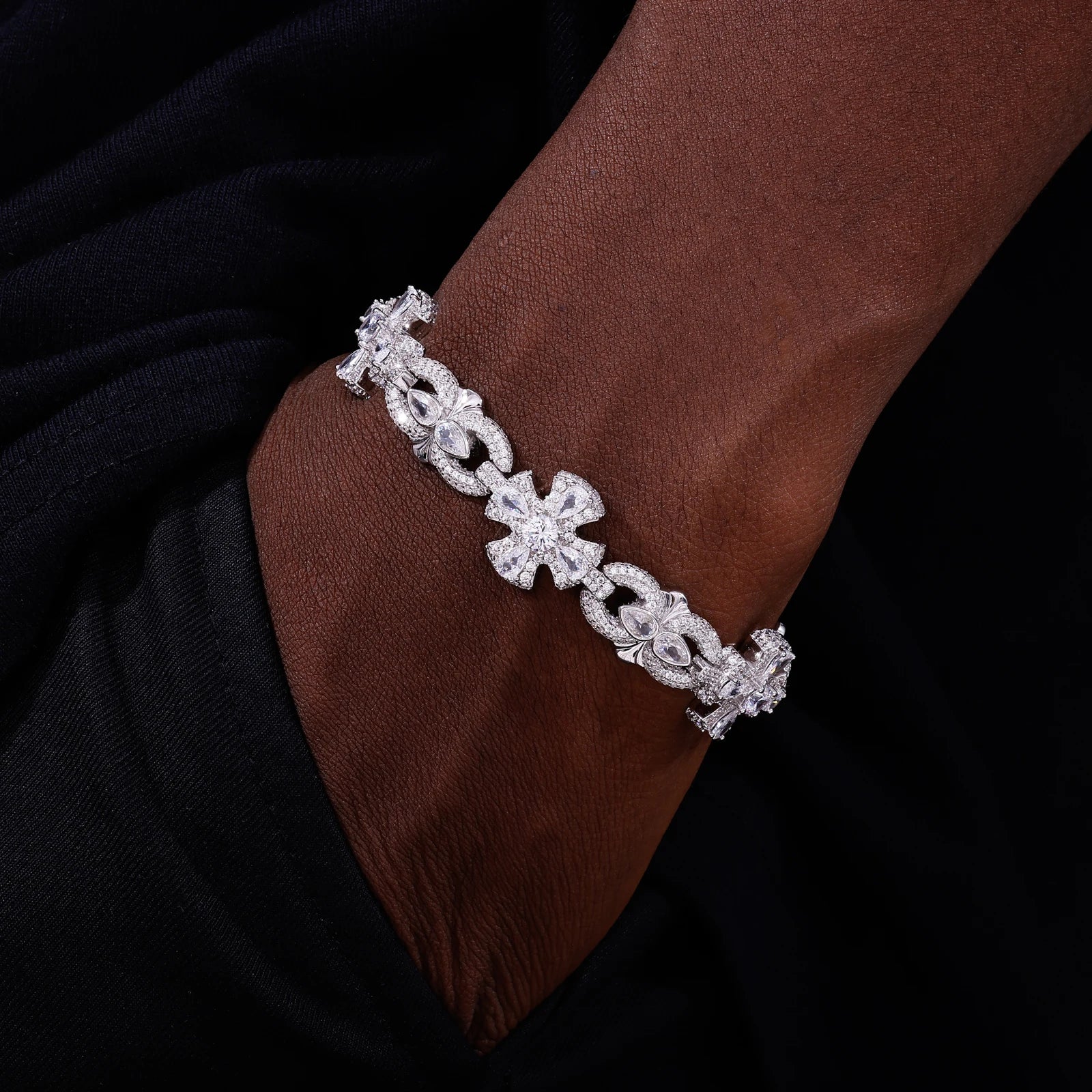 925 Sterling Silver Iced Out Moissanite Holy Light Cross Bracelet - Different Drips