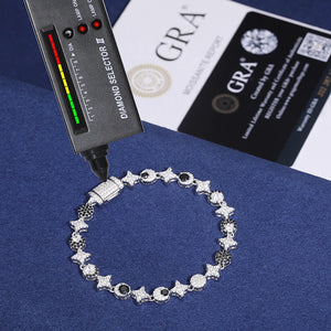 S925 Black & White Moissanite Star Link Bracelet - Different Drips