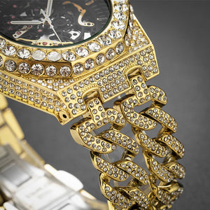 Iced Out Cuban Link Skeleton Watch - Different Drips