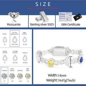 Infinity-Link Bracelet with Canary & Sapphire-Blue Rounds, Cross Center - Different Drips