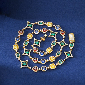 S925 Moissanite Multicolor Gemstone Star Link Chain - Different Drips