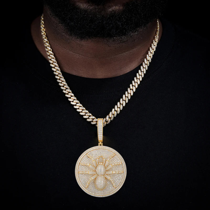 Iced Moissanite Spider Medallion Pendant - Different Drips