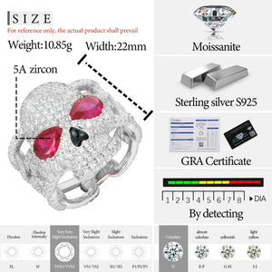 S925 Moissanite Diamond / Ruby Skull Cuban Ring - Different Drips