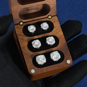 S925 Moissanite Diamond Cushion Halo Stud Earrings - Different Drips