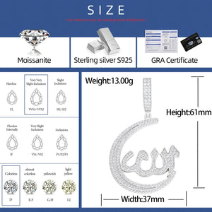 S925 Moissanite Crescent Allah Pendant - Different Drips