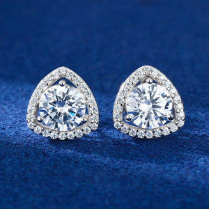Trillion Halo Round Stud Moissanite Earrings - Different Drips