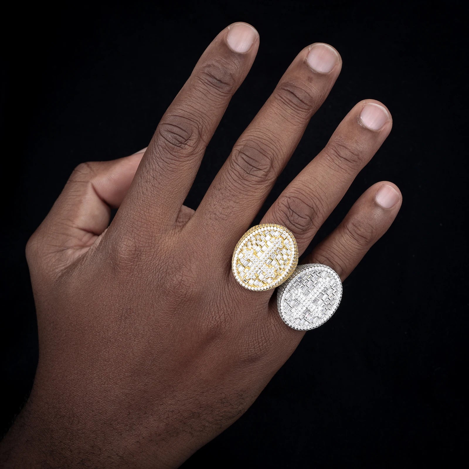 S925 Baguette Moissanite Diamond Cross Signet Ring - Different Drips