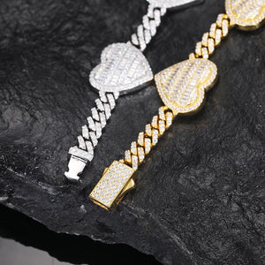 S925 Moissanite Heart Cuban Link Bracelet - Different Drips