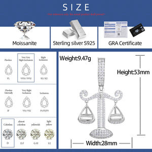 S925 Moissanite Baguette Diamond Justice Scale Pendant - Different Drips