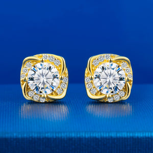S925 Moissanite Diamond Cushion Halo Stud Earrings - Different Drips