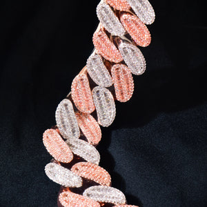 21mm Rose & White Gold Baguette Cuban Chain - Different Drips