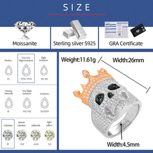S925 Moissanite Diamond Crowned Skull Ring - Different Drips