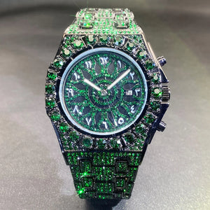 Fully Iced Green Arabic Numeral Watch - Different Drips