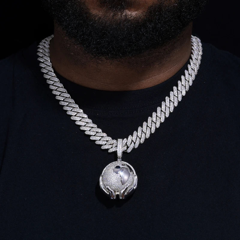 S925 Moissanite Globe in Hands Pendant - Different Drips