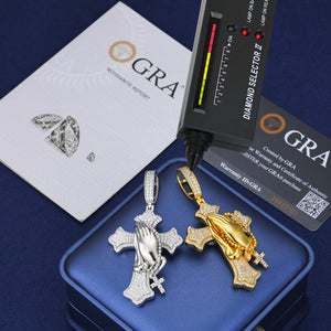 S925 Moissanite Praying Hands Cross Pendant - Different Drips