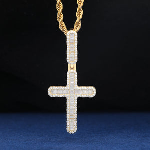 S925 Moissanite Small Baguette Cross Pendant - Different Drips