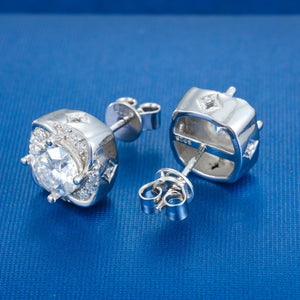 S925 Moissanite Diamond Cushion Halo Stud Earrings - Different Drips