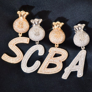 Layered Italic Money Bag Bail Single Letter Pendant - Different Drips