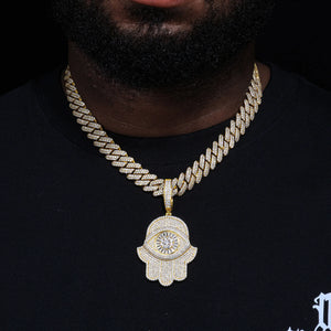 S925 Moissanite Baguette Diamond Hamsa Pendant - Different Drips