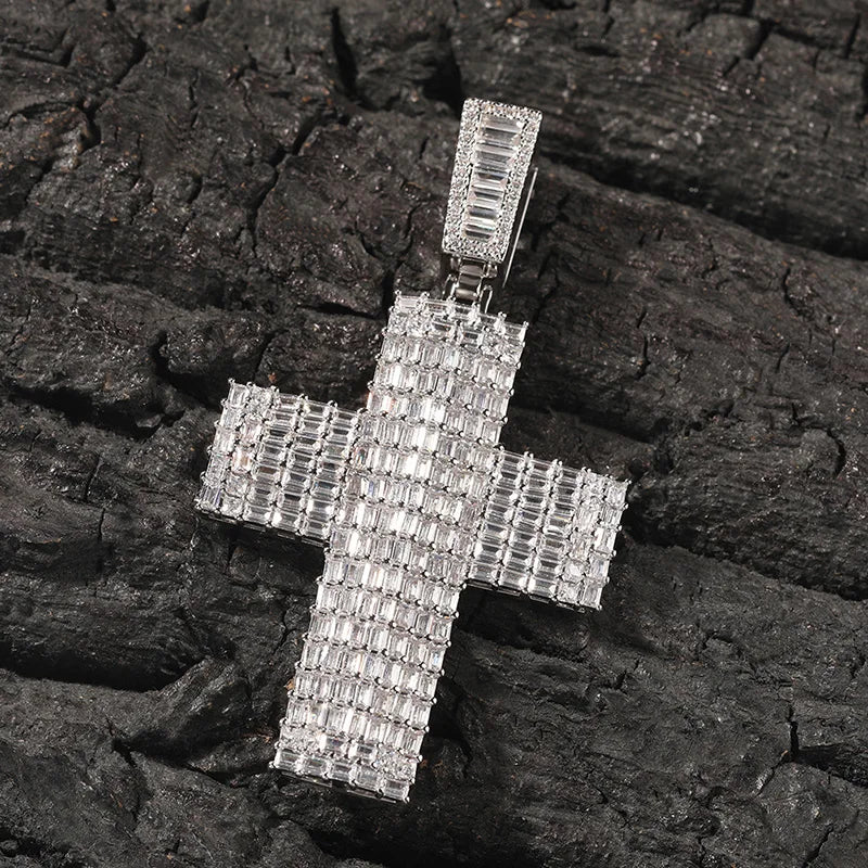 Iced Out Baguette Cross Pendant - Different Drips