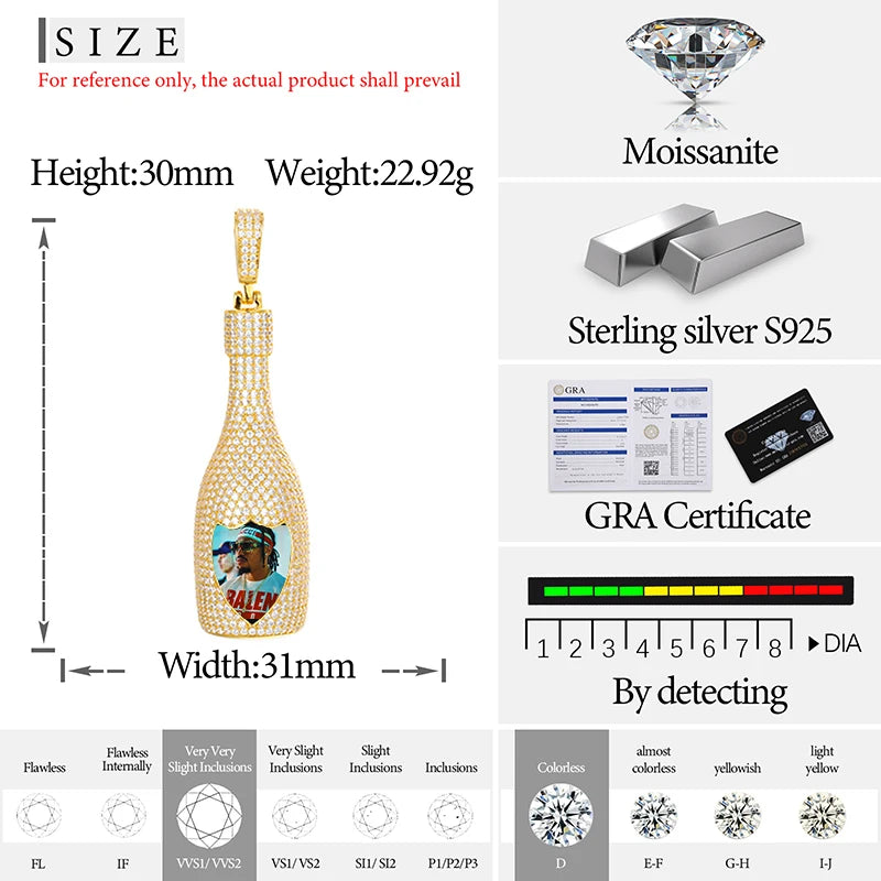S925 Moissanite Bottle Custom Picture Pendant - Different Drips