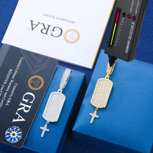 S925 Moissanite Iced Dog Tag Pendant with Dangling Cross - Different Drips