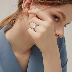 Women's S925 Moissanite Solitaire Halo Split Ring - Different Drips