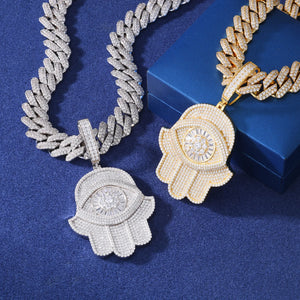 S925 Moissanite Baguette Diamond Hamsa Pendant - Different Drips