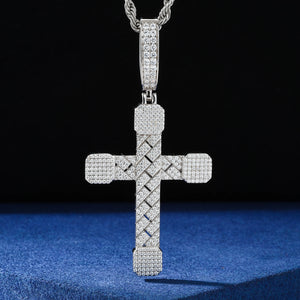 Basket-Weave Iced Moissanite Cross Pendant - Different Drips