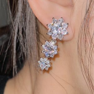 Women's S925 Moissanite Triple Sunflower Cut Diamond Drop Earrings - Different Drips