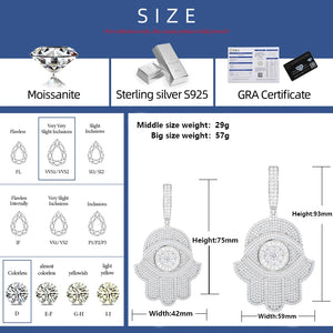 S925 Moissanite Baguette Diamond Hamsa Pendant - Different Drips