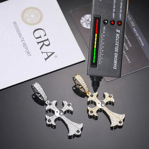 S925 Moissanite Tai Chi Ying Yang Cross Pendant - Different Drips