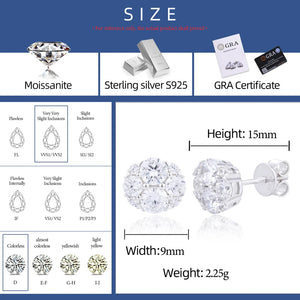 925 Sterling Silver Flower Cluster Moissanite Stud Earrings - Different Drips
