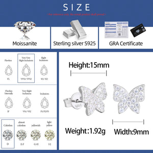 S925 Moissanite Butterfly Stud Earrings - Different Drips