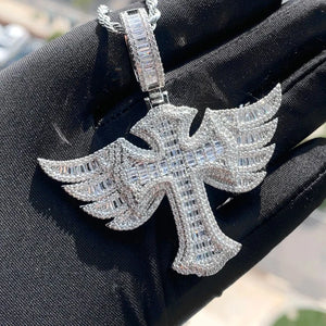 Baguette Winged Royal Cross Pendant - Different Drips