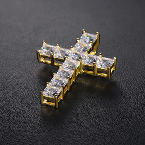 S925 Moissanite Square Cut Cross Pendant - Different Drips