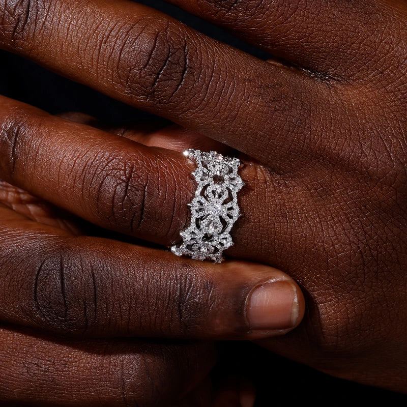 925 Sterling Silver Iced Out Moissanite Vajra Cross Ring - Different Drips