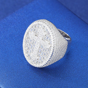 S925 Baguette Moissanite Diamond Cross Signet Ring - Different Drips