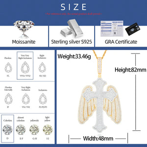 S925 Moissanite Angel Wing Cross Pendant - Different Drips