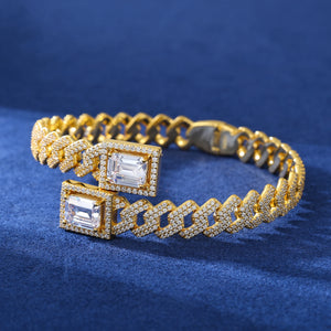 Emerald-Cut Moissanite Cuban-Link Cuff Bracelet - Different Drips