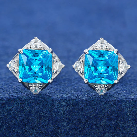 Moissanite Princess-Cut Ice Blue Stud Earring - Different Drips